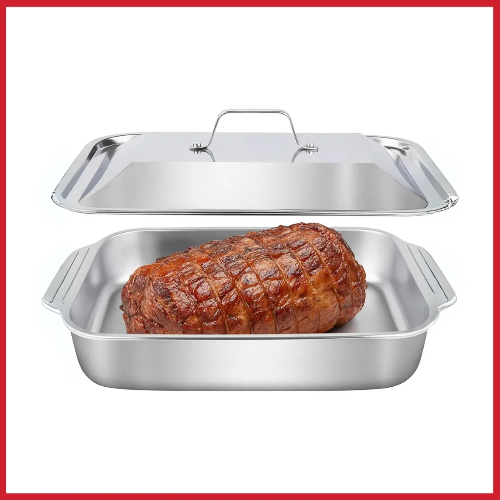 Assadeira retangular de aço inox com tampa