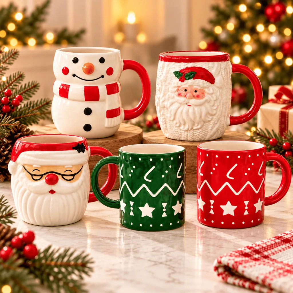 Caneca natalina de cerâmica com alça