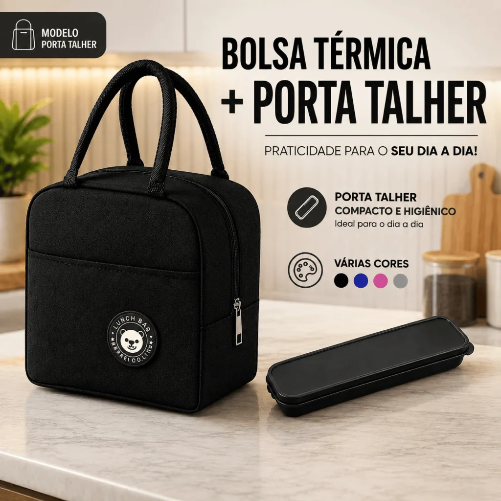 Bolsa térmica para marmita com estojo porta talher