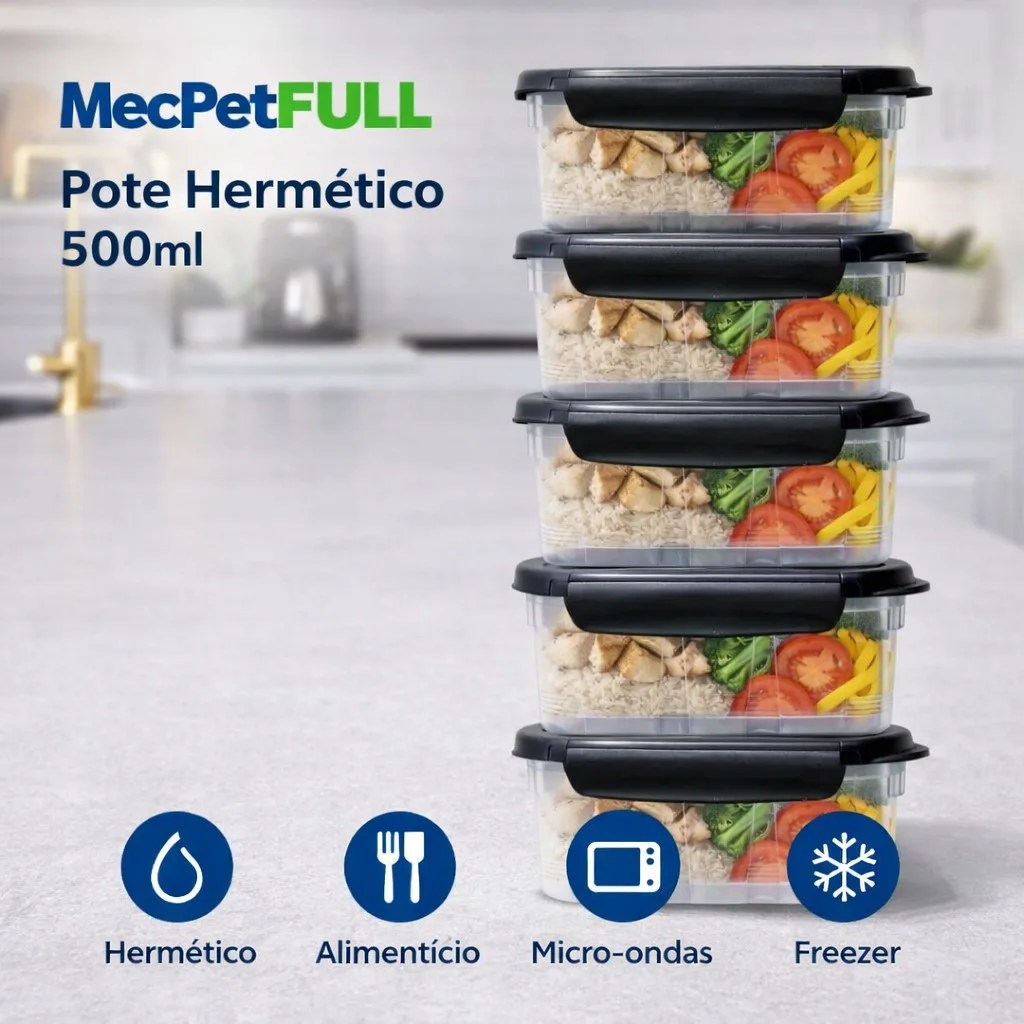 Kit 10 ou 5 Marmita Pote 500ml com Travas Laterais