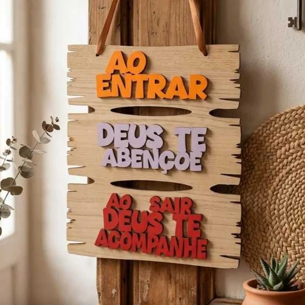 Placa decorativa de MDF com mensagem religiosa
