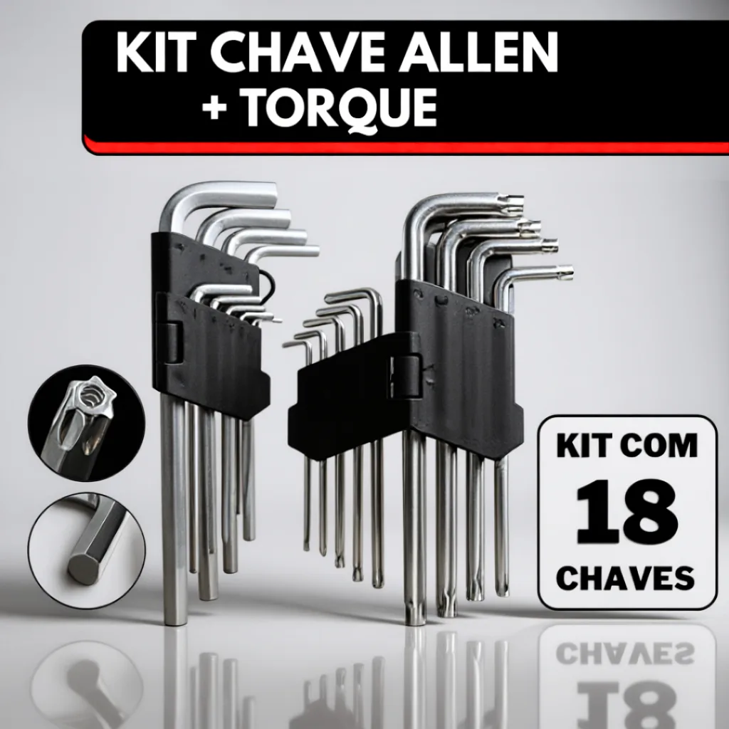 Jogo de chaves Torx e Allen com 18 peças