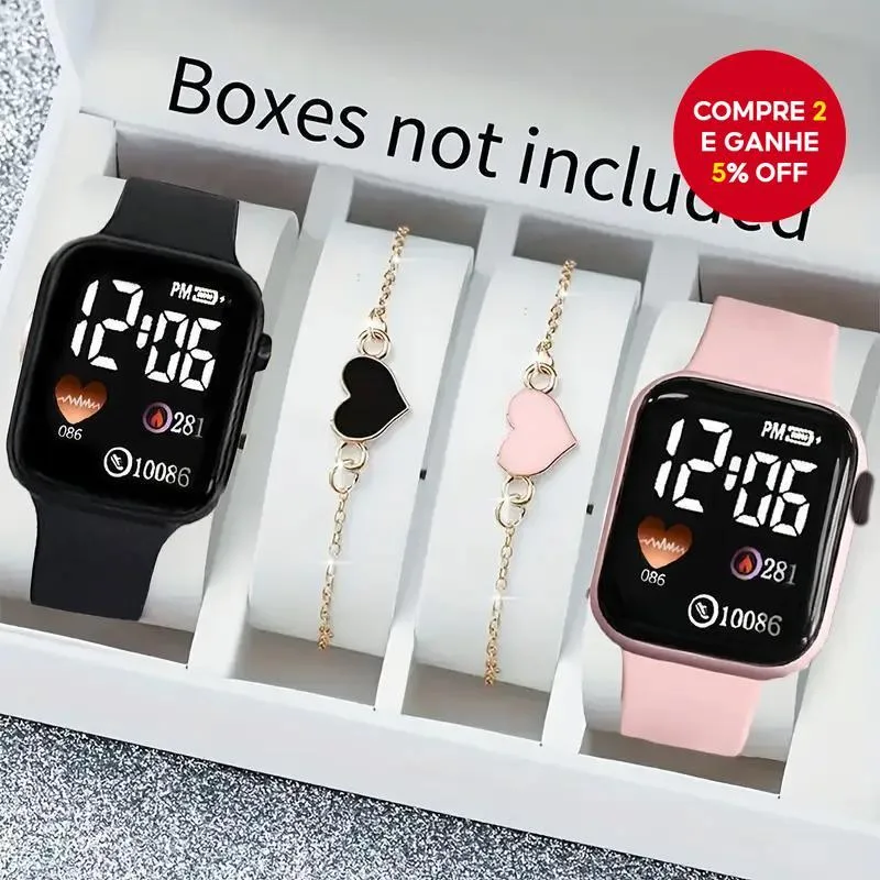 Conjunto de relógios digitais com pulseiras femininas