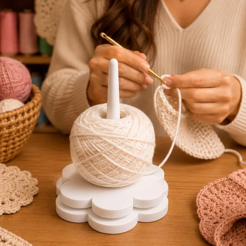 Suporte giratório para linha de crochê