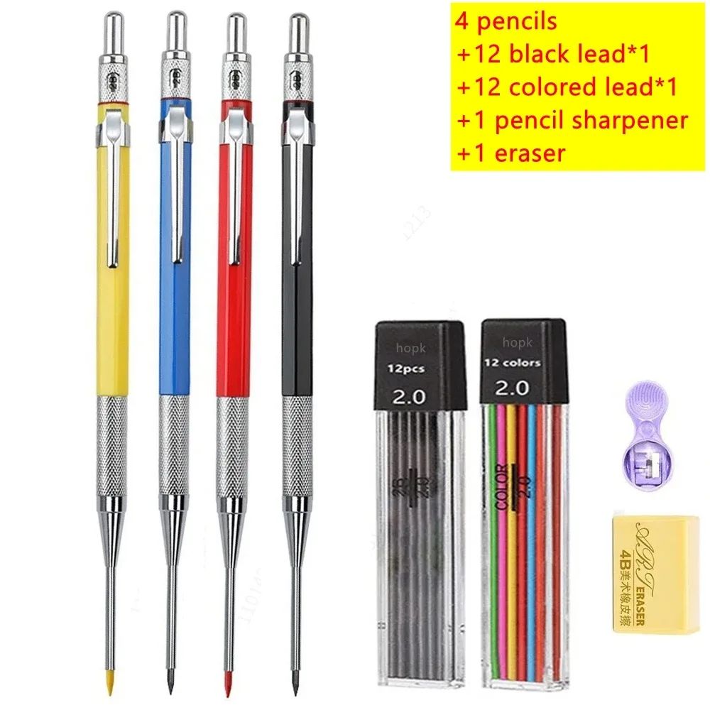 Conjunto de lápis mecânico para carpintaria com 12 cores