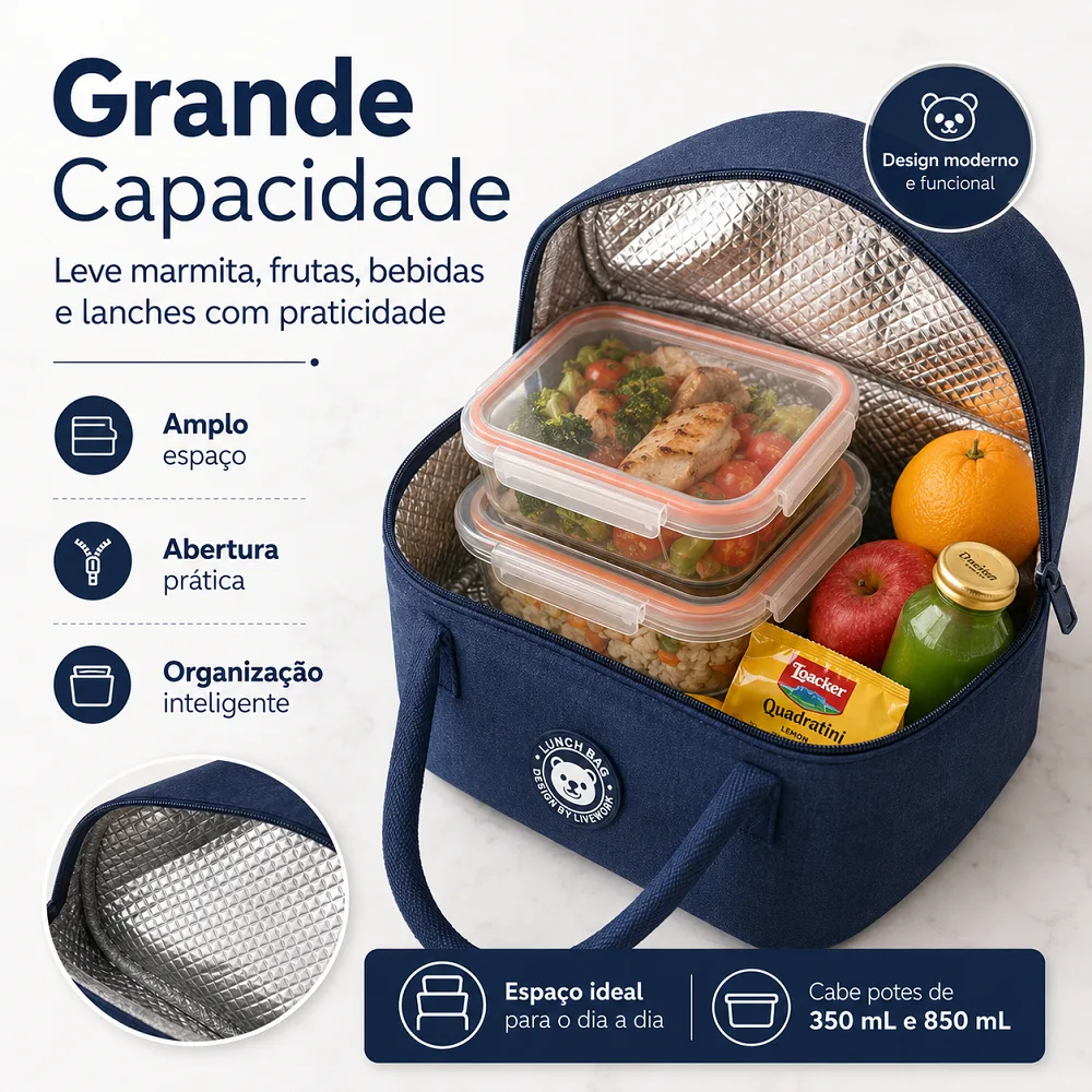 Bolsa térmica portátil para marmita e lanches