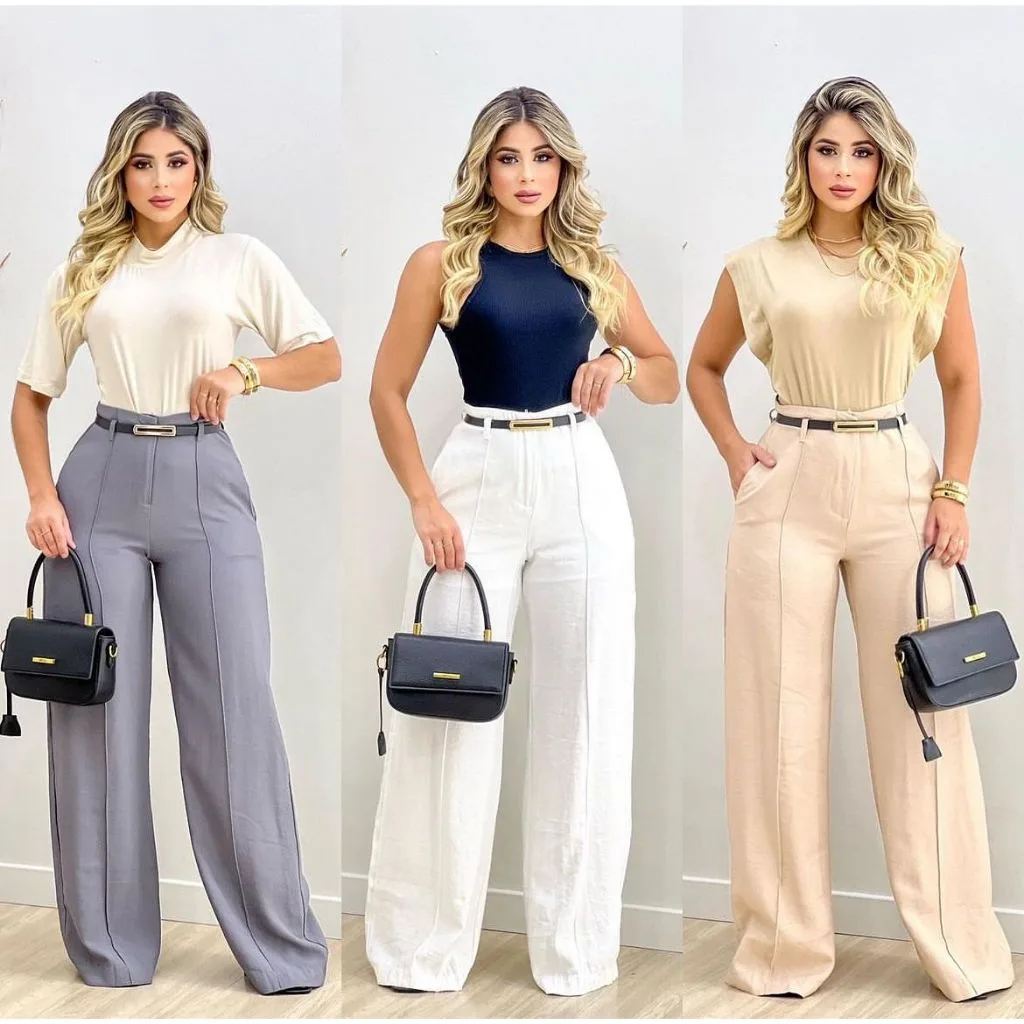 Calça feminina pantalona wide leg Duna