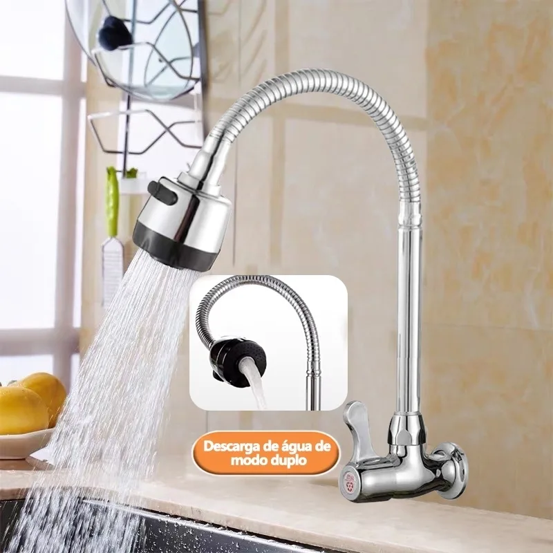 Torneira de cozinha inox com ducha giratória