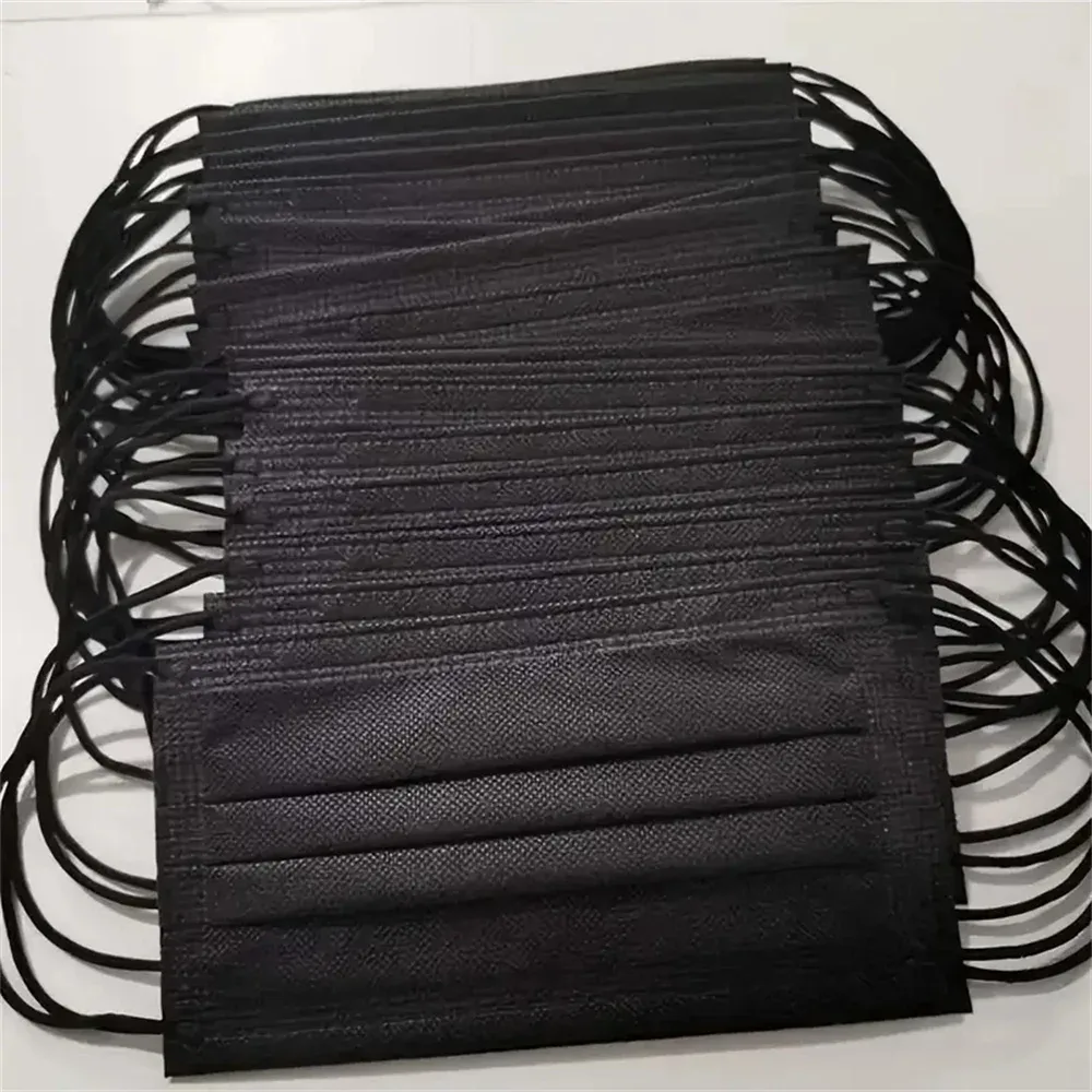 Máscaras faciais descartáveis pretas com filtro de três camadas