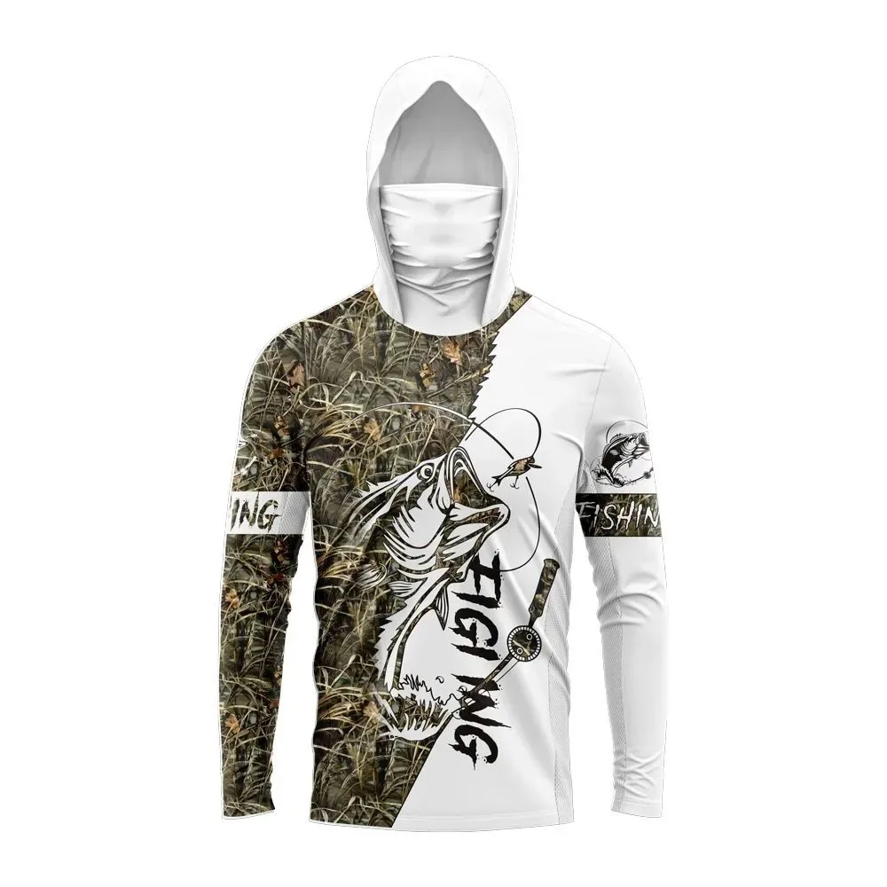 Camiseta masculina de manga longa com estampa de pesca