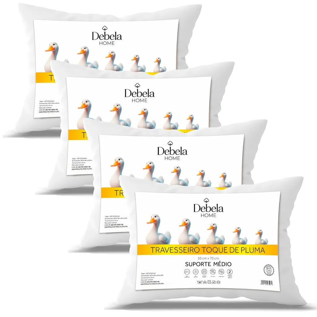 Kit com 4 ou 2 Travesseiros de Pluma de Ganso Confortável e Macio Antialérgico 50x70cm