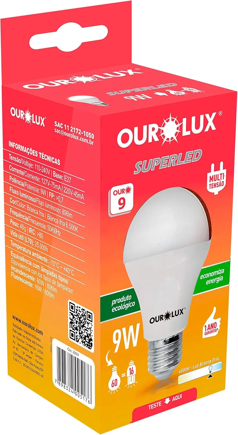 Lâmpada LED Ourolux de 9 W