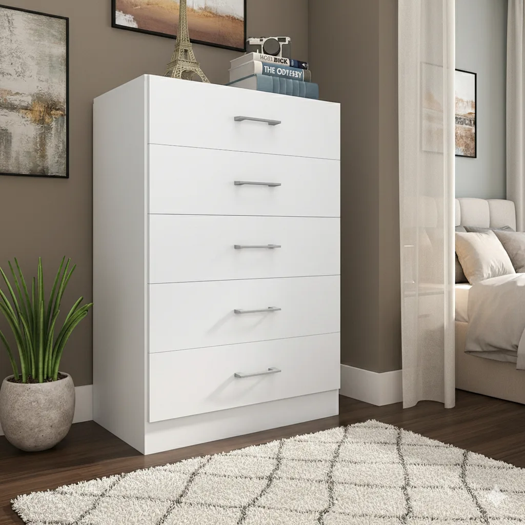Cômoda Aruba com cinco gavetas para quarto