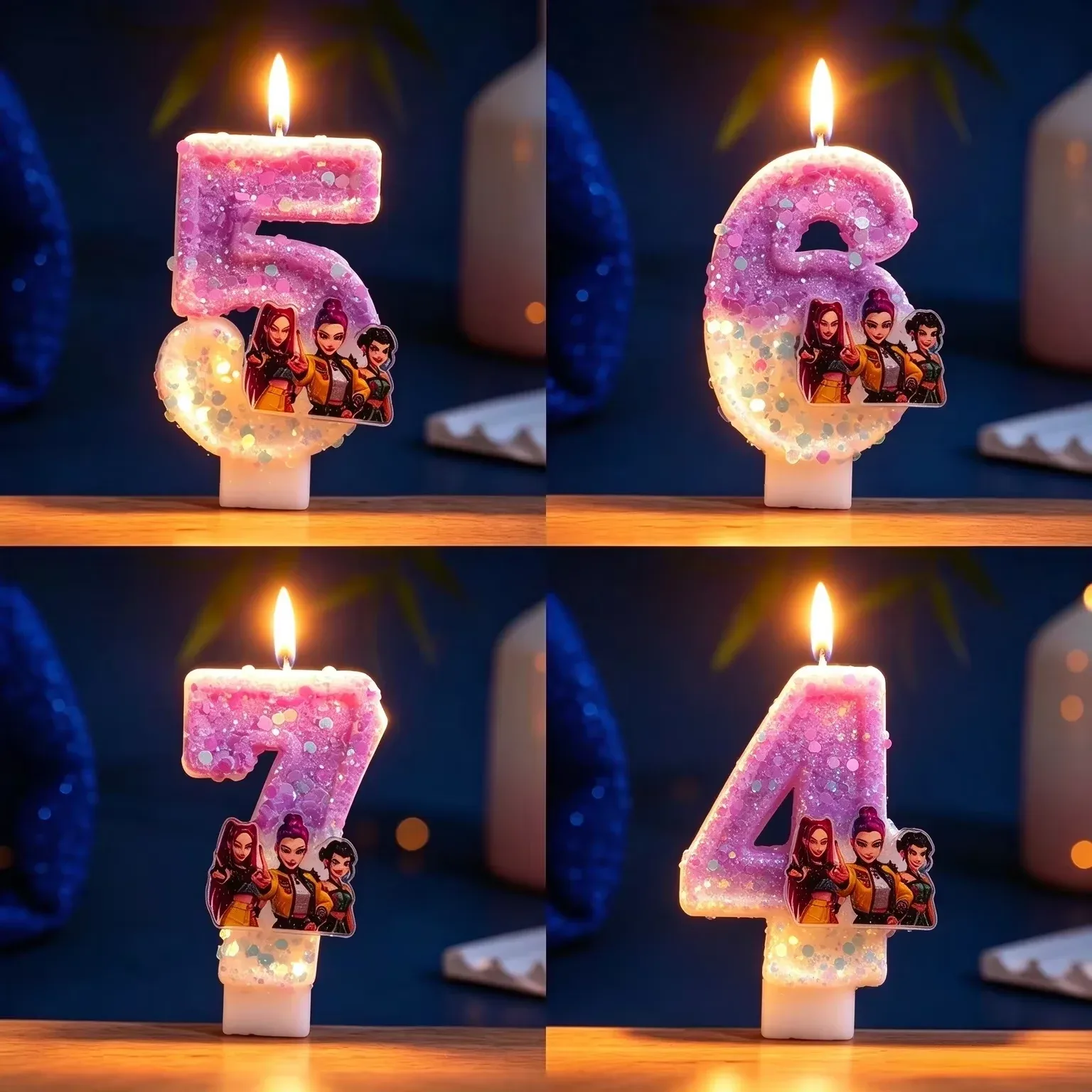 Vela de aniversário com número e glitter roxo