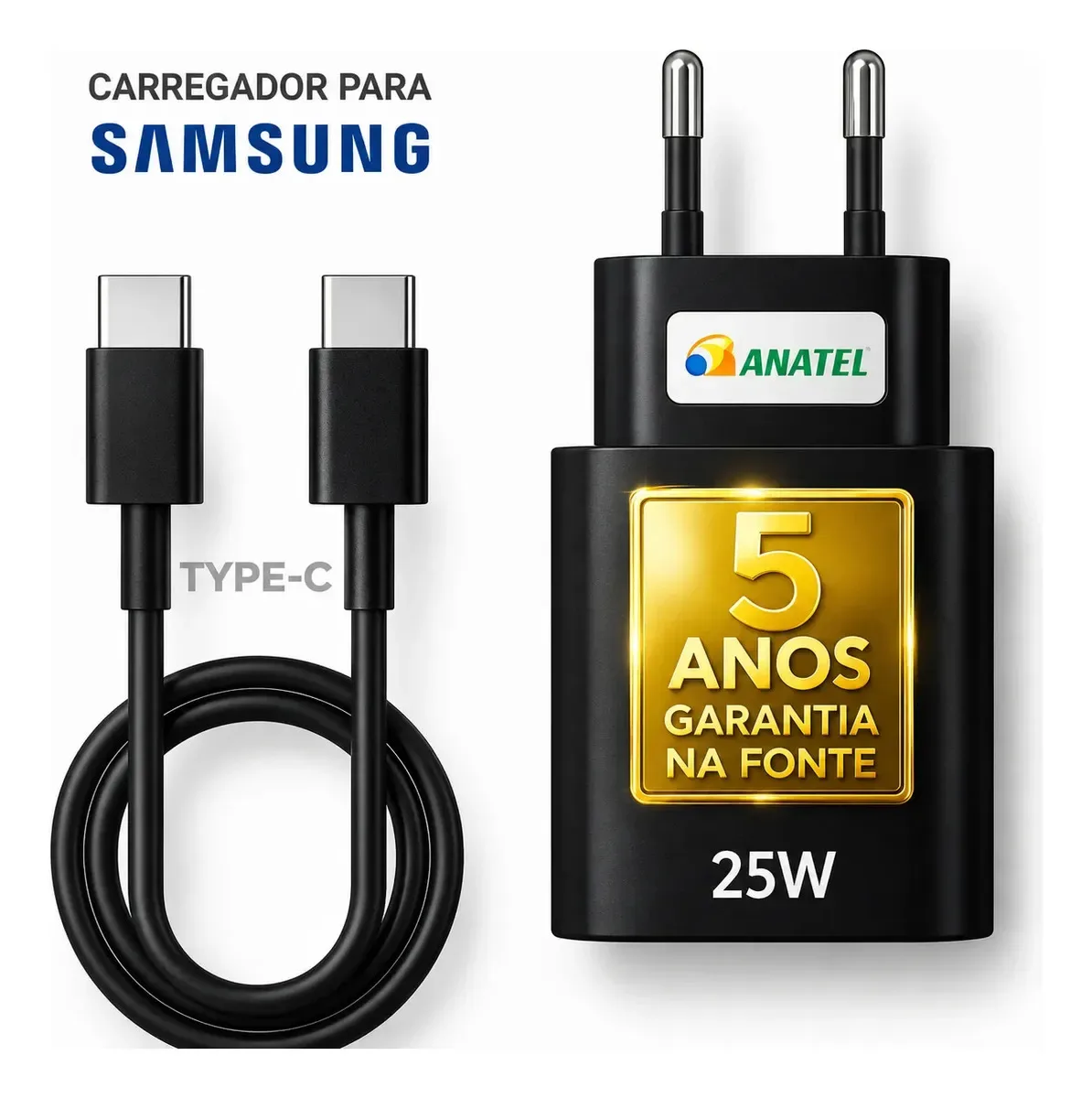 Carregador rápido de 25 W com cabo USB C