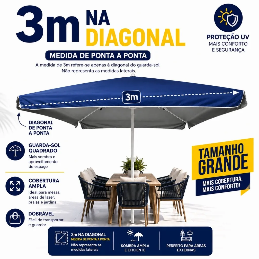 Guarda-sol quadrado gigante de 3 m para praia