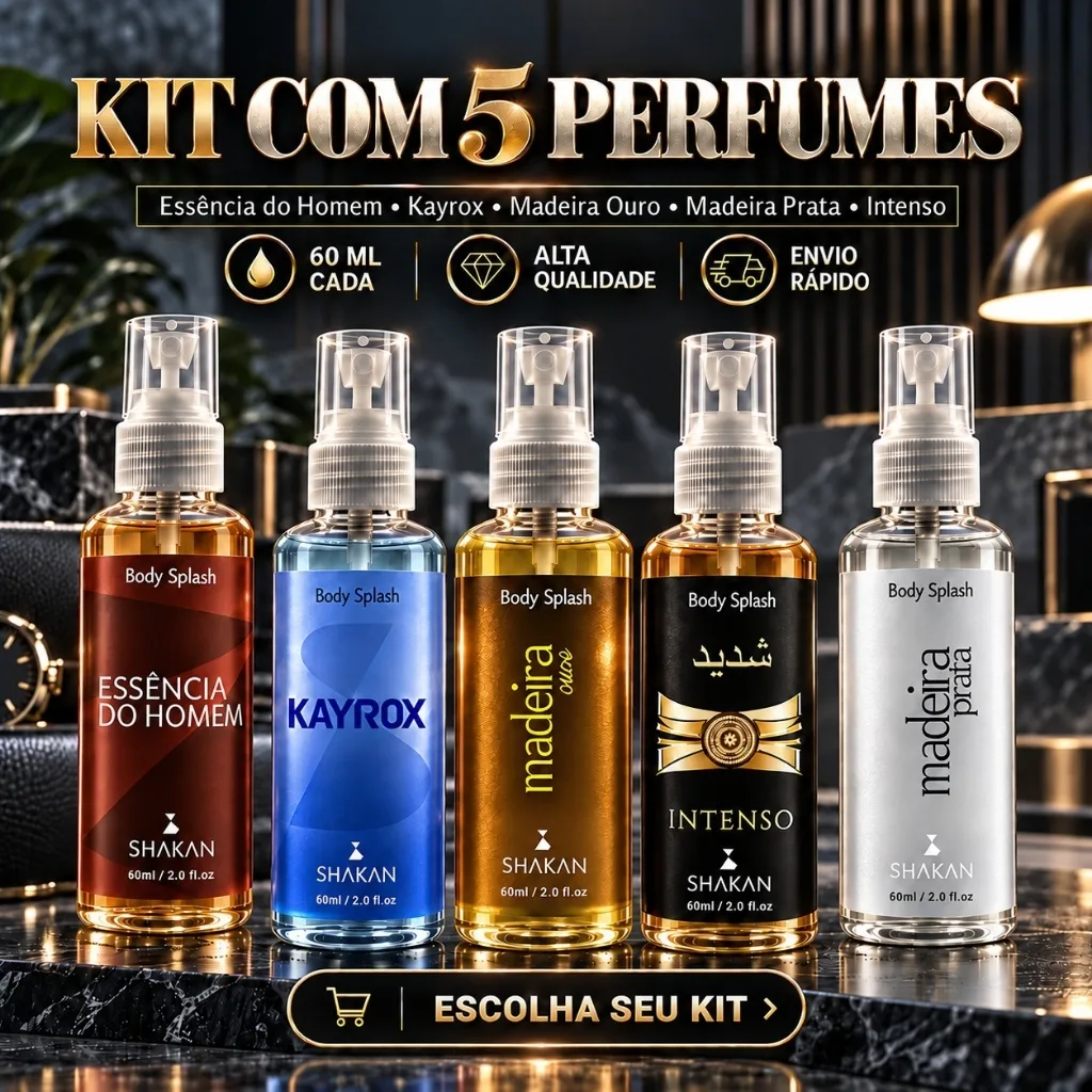 Kit com 5 body splashes masculinos