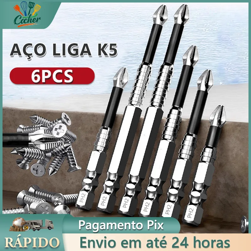 Kit com 6 pontas bits magnéticas Philips