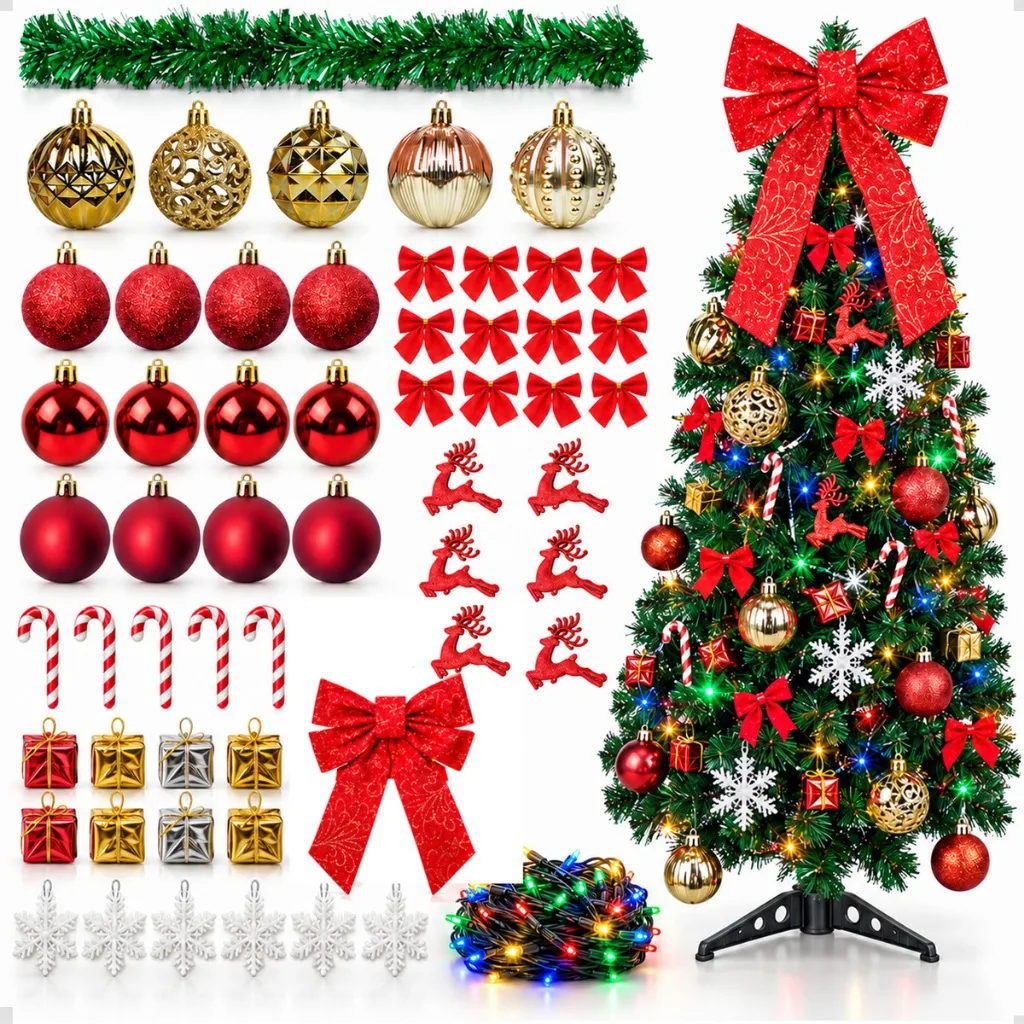 Kit de árvore de Natal decorada com enfeites