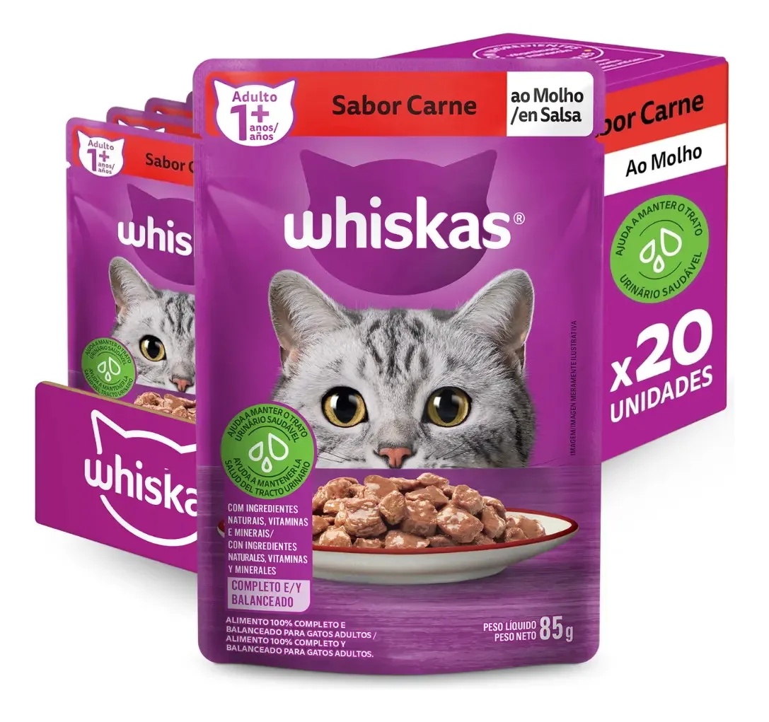 Sachê Whiskas de carne ao molho para gatos adultos