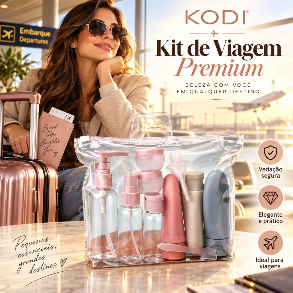 Kit com 11 frascos plásticos para viagem