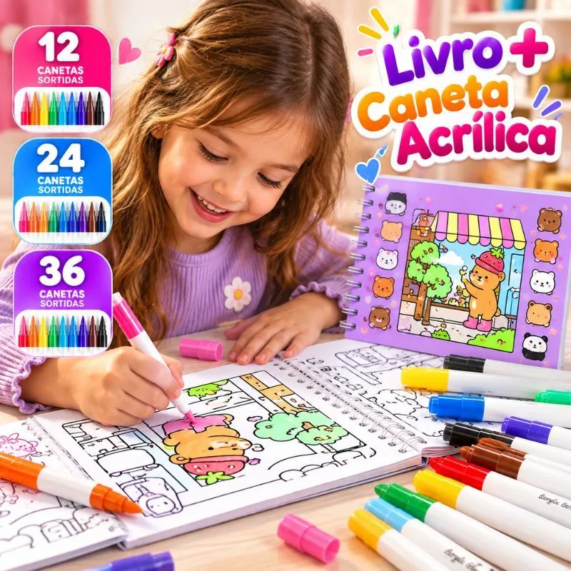 Kit de livro de colorir com canetas dupla face