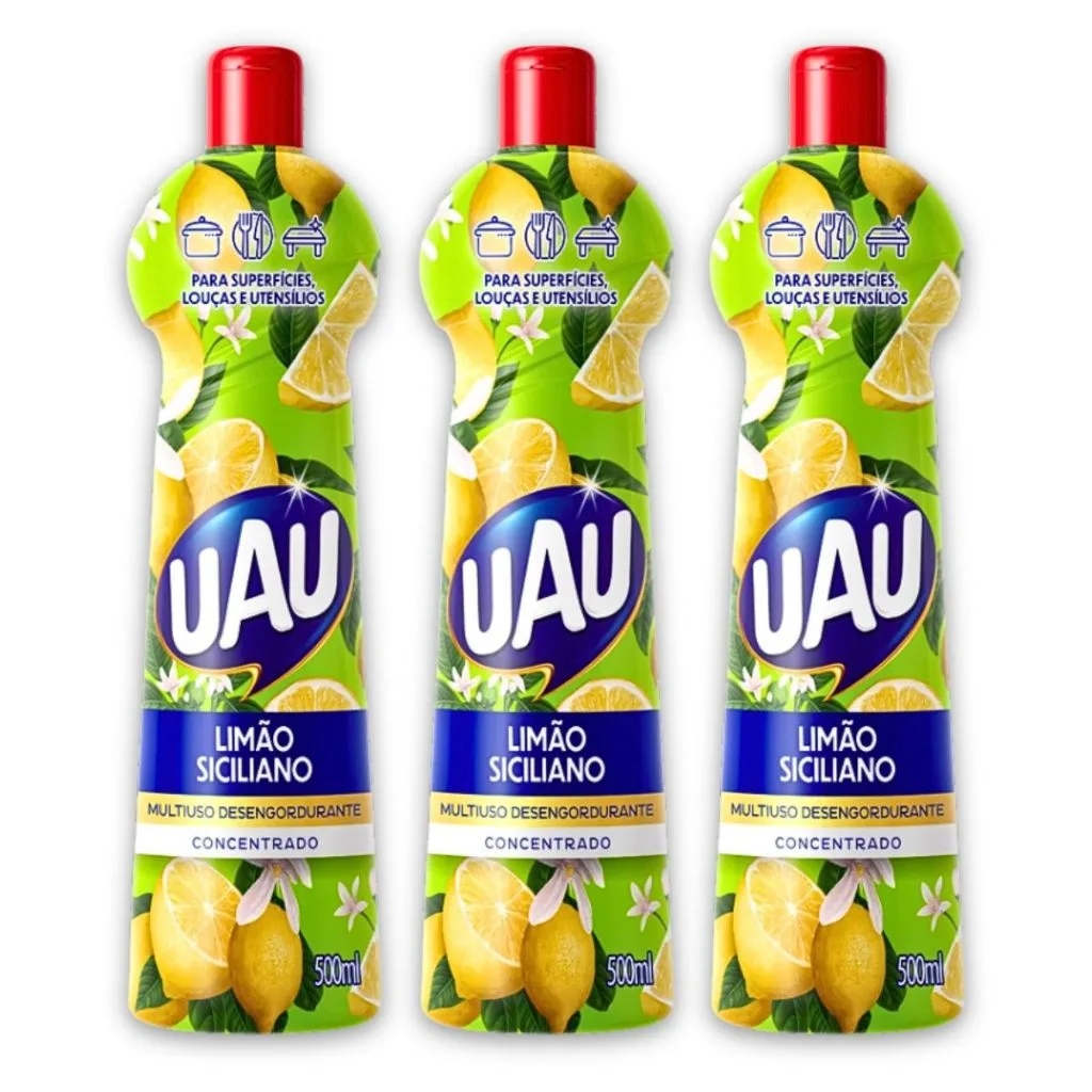 Kit com 3 limpadores multiuso Uau de 500 ml