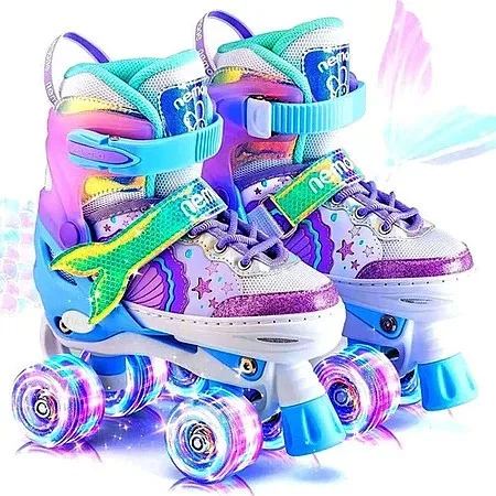 Patins infantil de quatro rodas com luz LED