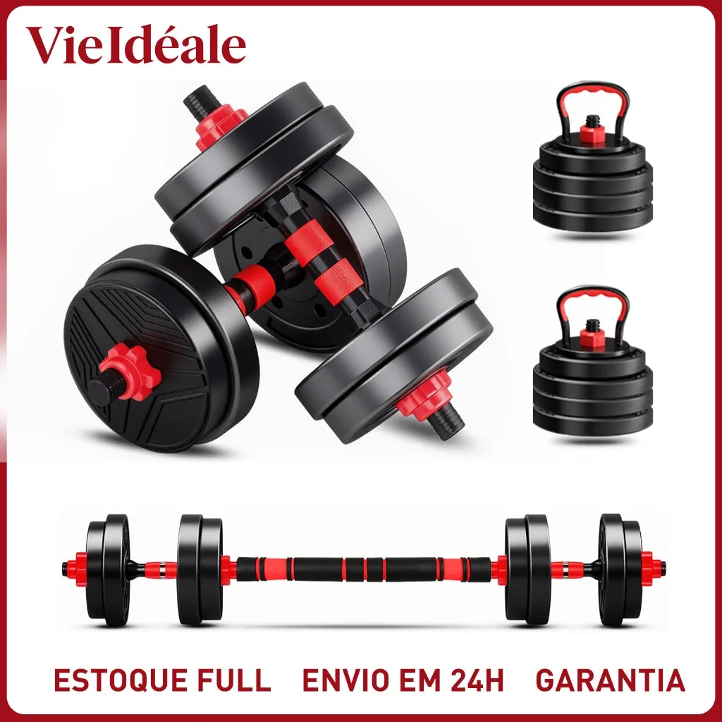 Kit de musculação 6 em 1 com 15 kg ajustáveis