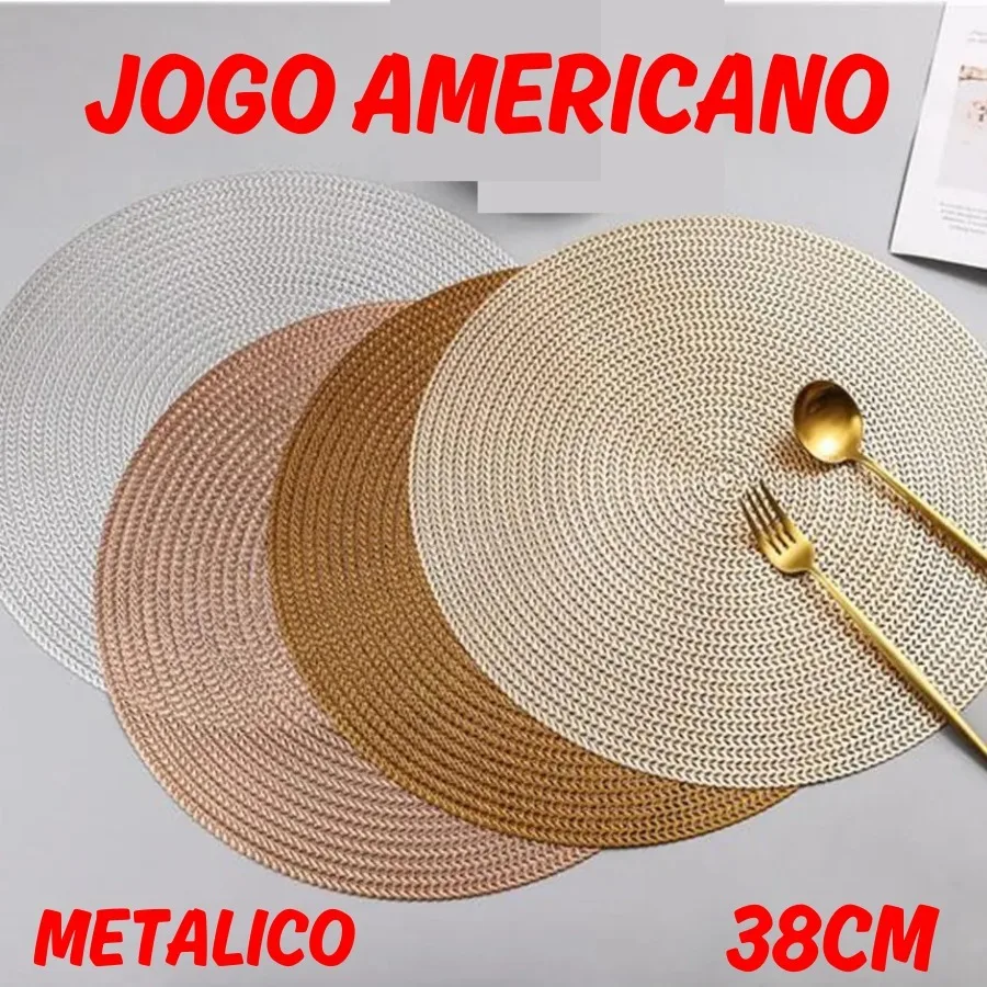 Kit 4 ou 6 Jogo Americano 38cm Metálico Redondo Elegante para Mesa de Cozinha