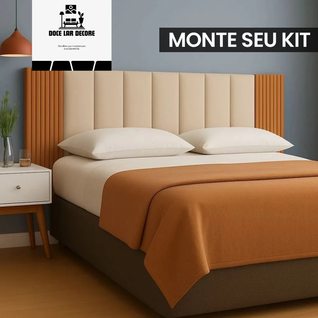 Kit de 7 até 12 Peças Cabeceira Modular + Painel Ripado MDF Para Cama Box Casal King Queen - Envio Full