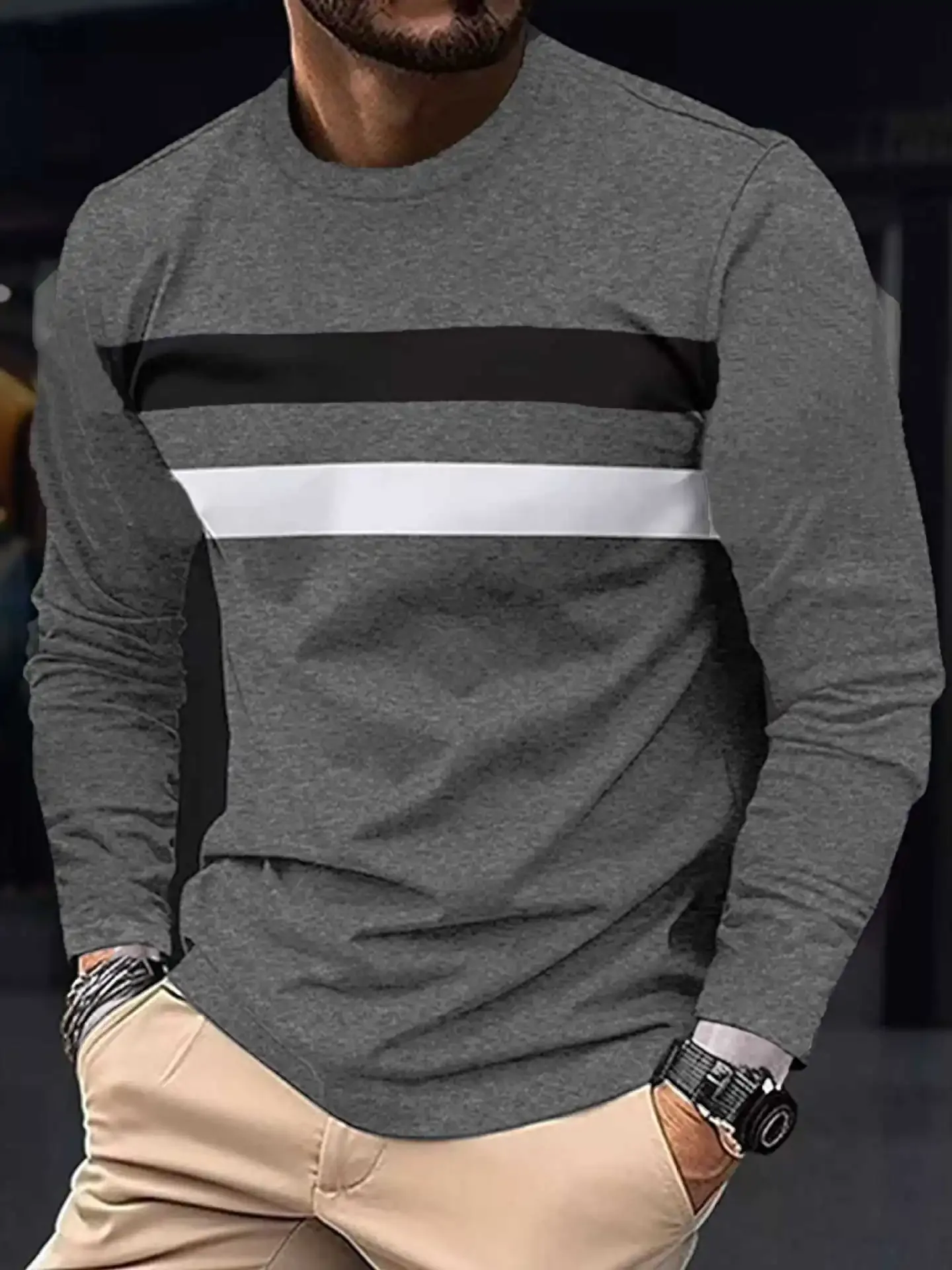 Camiseta masculina casual de manga comprida