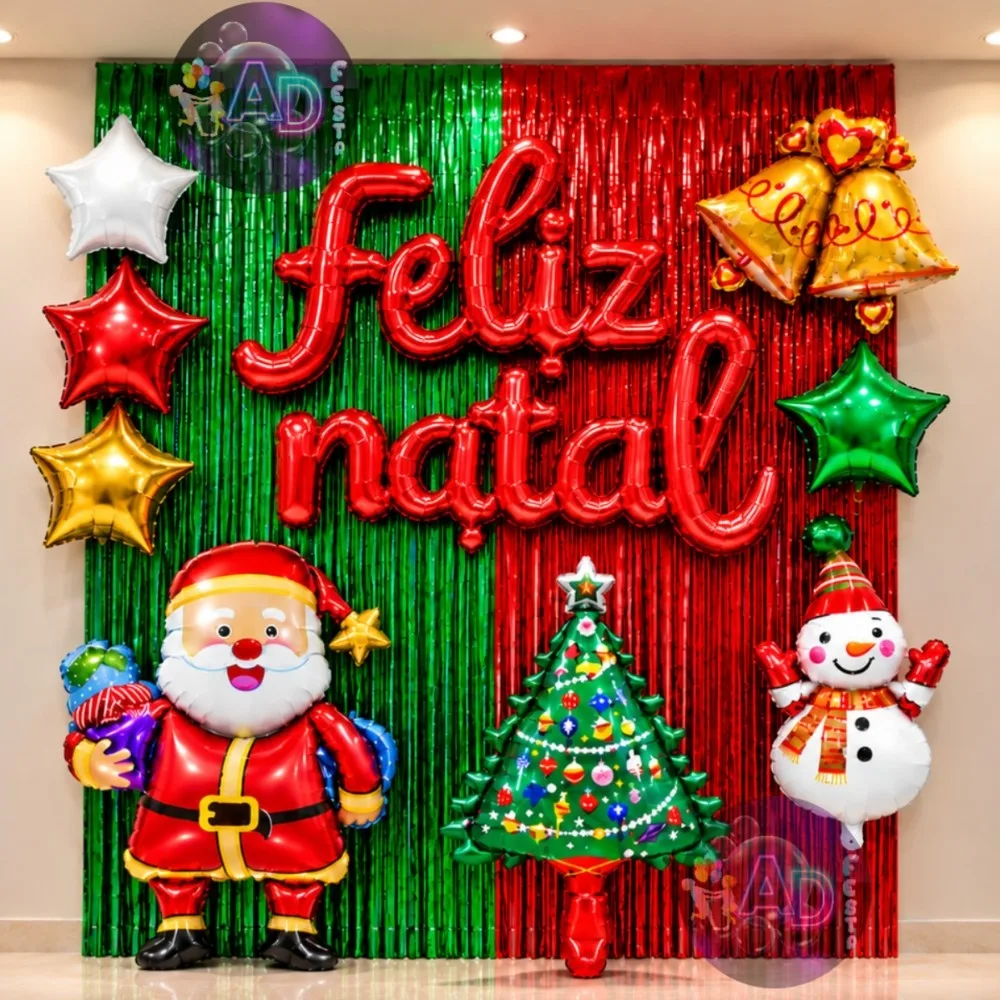 Kit de decoração natalina com cortina e balões
