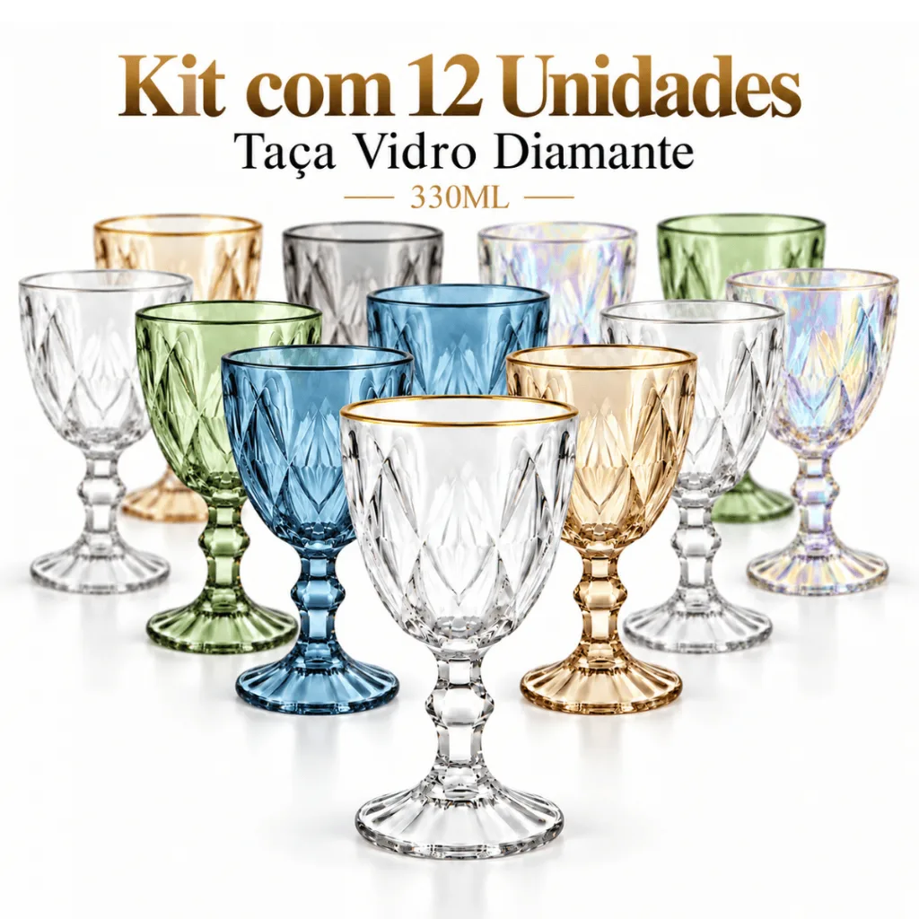 Conjunto com 12 taças de vidro de 330 ml
