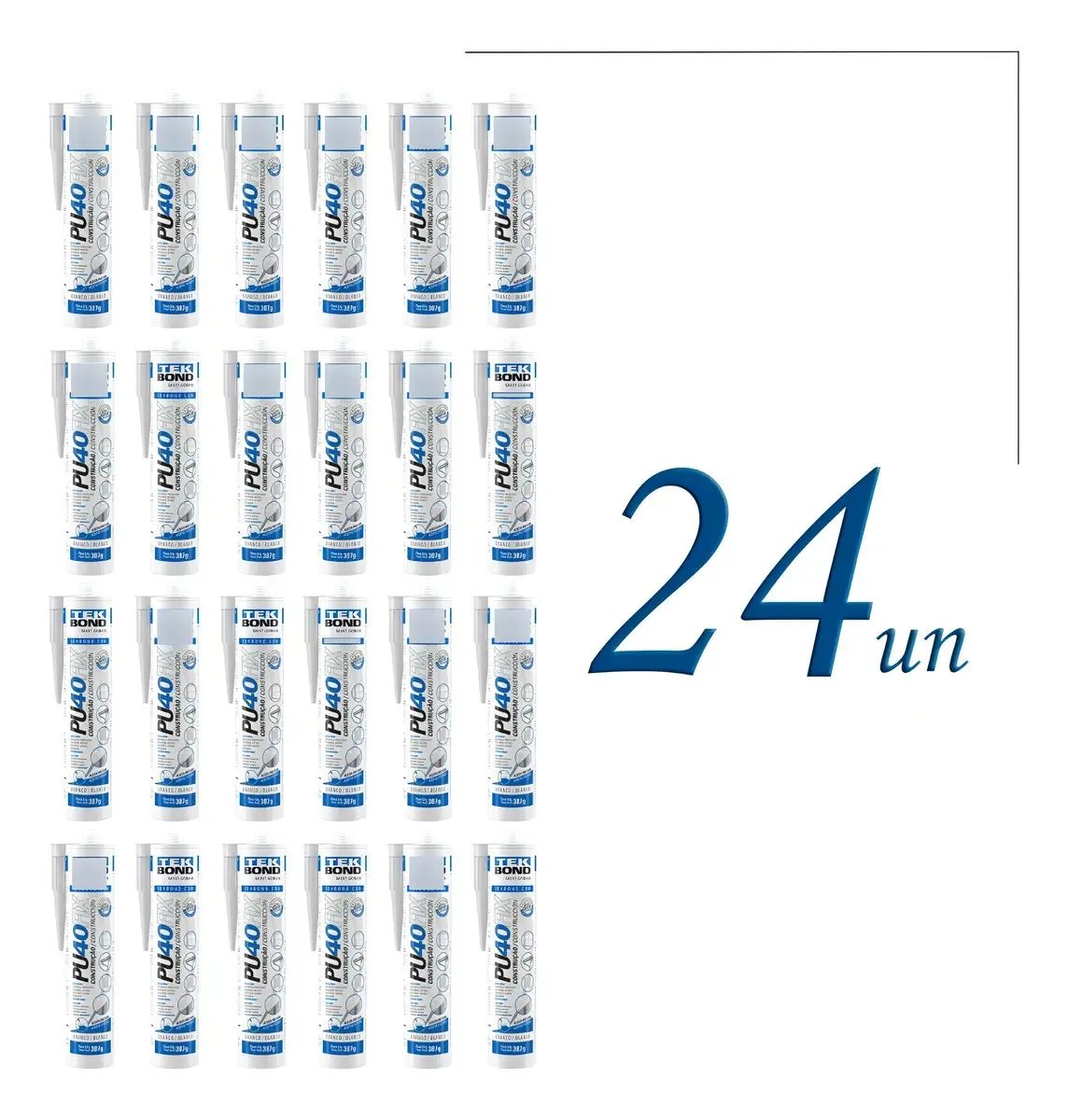 Kit com 24 selantes de silicone Pu40fix Tek Bond
