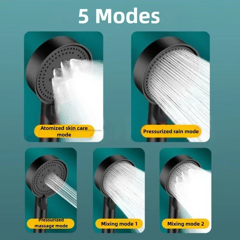 Cabeça de chuveiro preta com 5 modos