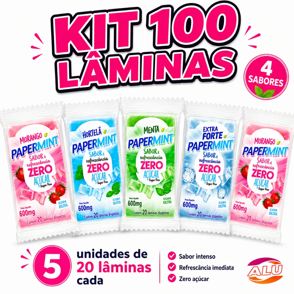 Kit com 5 displays Papermint zero açúcar