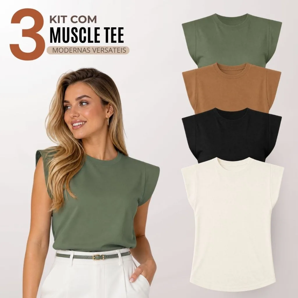 Kit com 3 blusas femininas de algodão