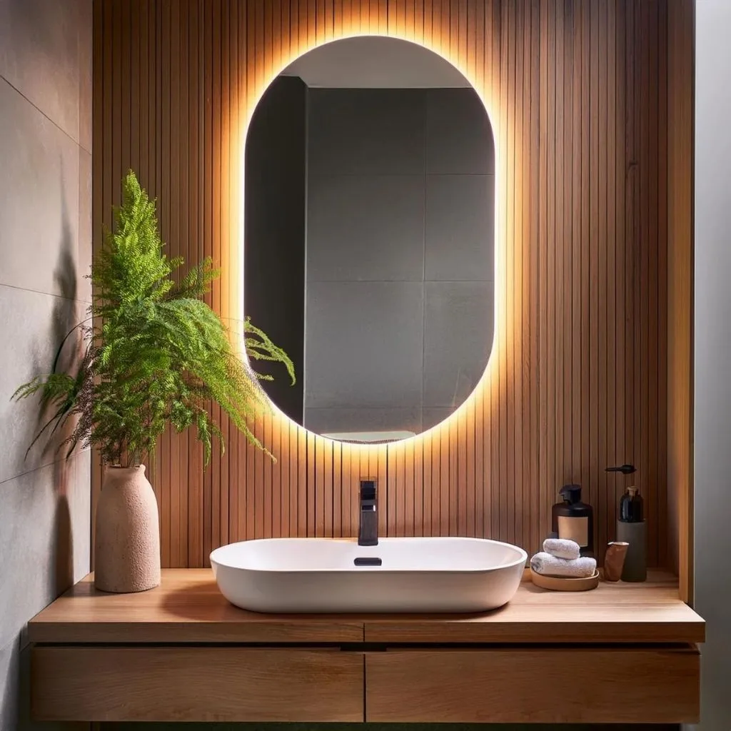 Espelho de vidro Oval 80x50 cm com Led
